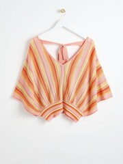 Oliver Bonas Orange Stripe Knitted Batwing Top - Image 4 of 8