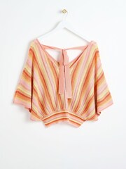 Oliver Bonas Orange Stripe Knitted Batwing Top - Image 5 of 8