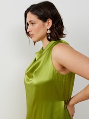 Oliver Bonas Green Leaf Print Puff Sleeve Mini Dress - Image 3 of 8