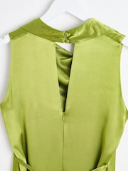 Oliver Bonas Green Leaf Print Puff Sleeve Mini Dress - Image 8 of 8