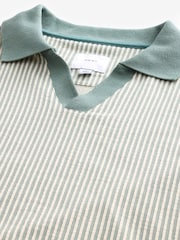Sage Green Cuban Collar Textured Short Sleeve Polo Shirt - Image 7 of 8