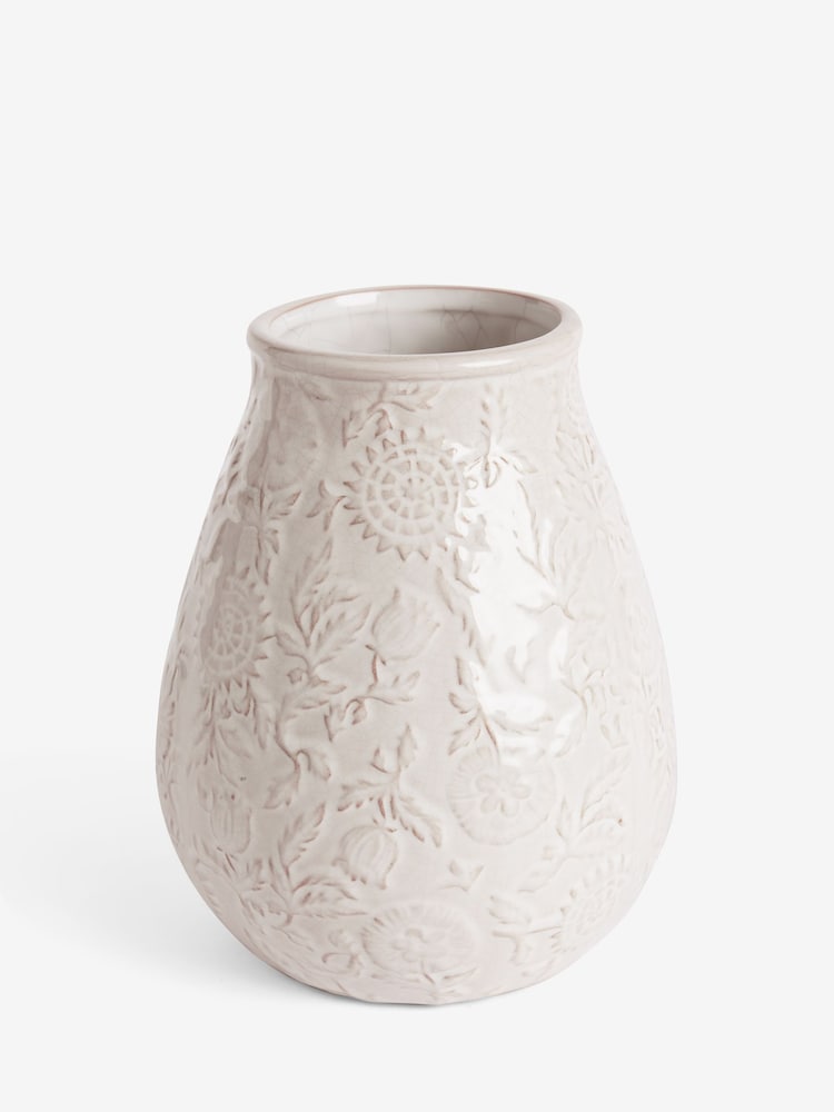 Cream Ceramic Vintage Embossed Vase - Image 3 of 5