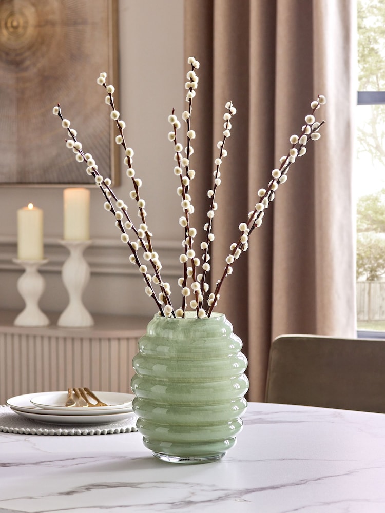 Sage Green Ribbed Glass Vase - Image 1 of 4