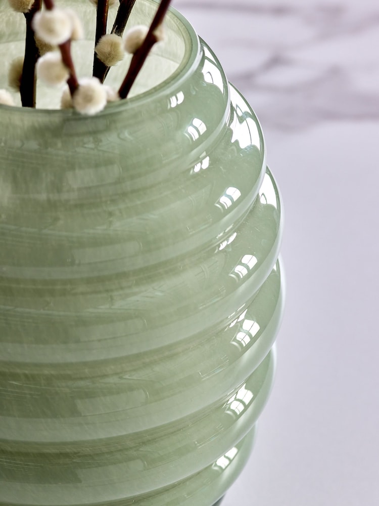 Sage Green Ribbed Glass Vase - Image 2 of 4