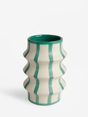 White/Teal Ceramic Striped Abstract Joy Vase - Image 2 of 3
