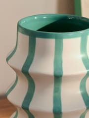 White/Teal Ceramic Striped Abstract Joy Vase - Image 3 of 3