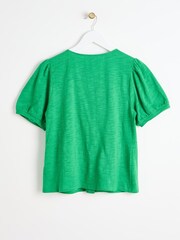 Oliver Bonas Green Button Through Jersey 100% Cotton Top - Image 2 of 6