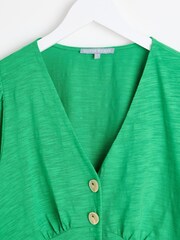 Oliver Bonas Green Button Through Jersey 100% Cotton Top - Image 3 of 6