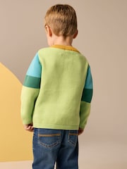 Blue/Green Farm Characters Knitted Crew Neck 100% Cotton Jumper (3mths-7yrs) - Image 2 of 4