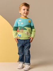 Blue/Green Farm Characters Knitted Crew Neck 100% Cotton Jumper (3mths-7yrs) - Image 3 of 4