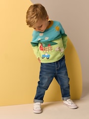 Blue/Green Farm Characters Knitted Crew Neck 100% Cotton Jumper (3mths-7yrs) - Image 4 of 4