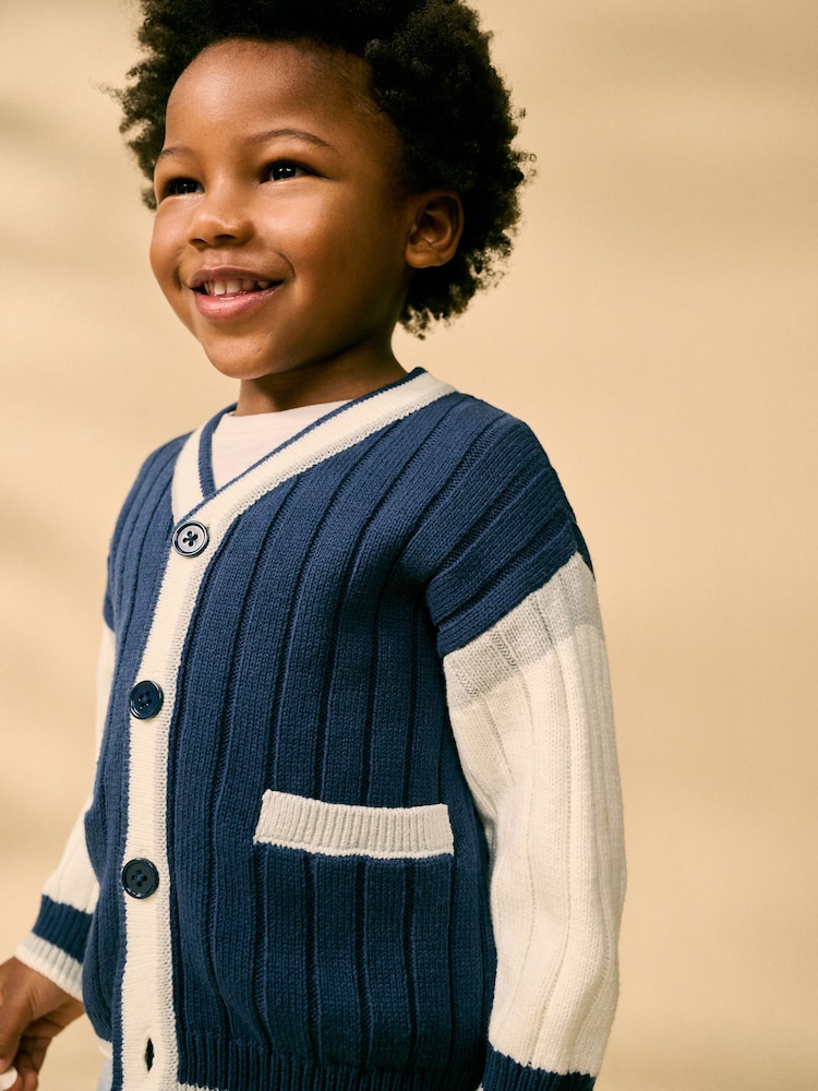 Navy Blue Varsity Knitted Cardigan (3mths-7yrs) - Image 3 of 9