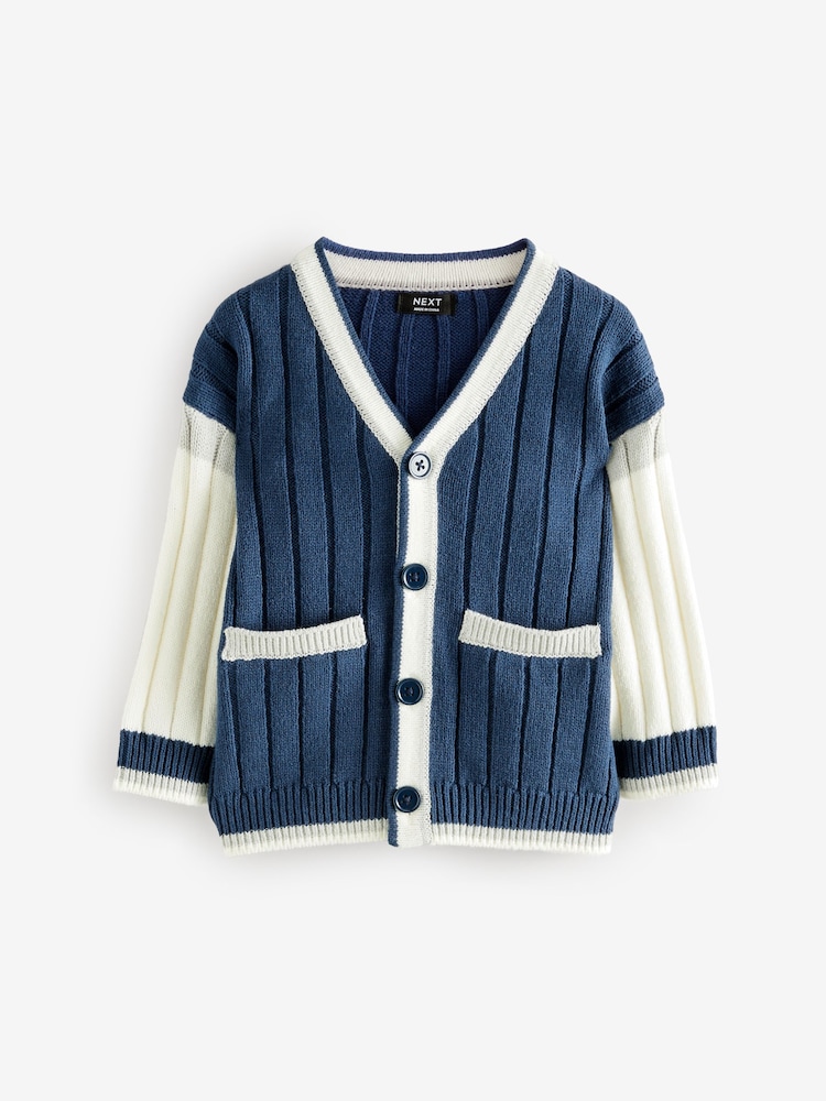 Navy Blue Varsity Knitted Cardigan (3mths-7yrs) - Image 4 of 9
