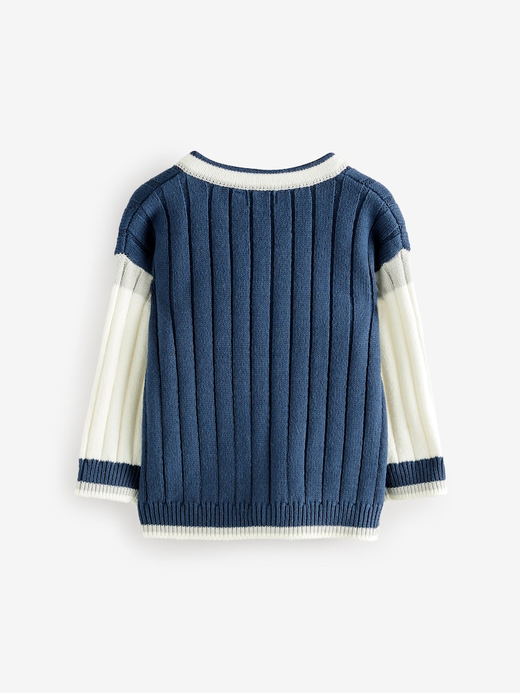 Navy Blue Varsity Knitted Cardigan (3mths-7yrs) - Image 5 of 9