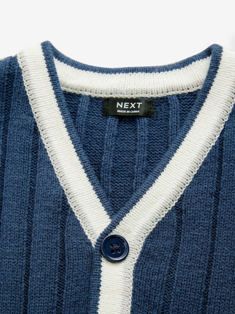 Navy Blue Varsity Knitted Cardigan (3mths-7yrs) - Image 6 of 9