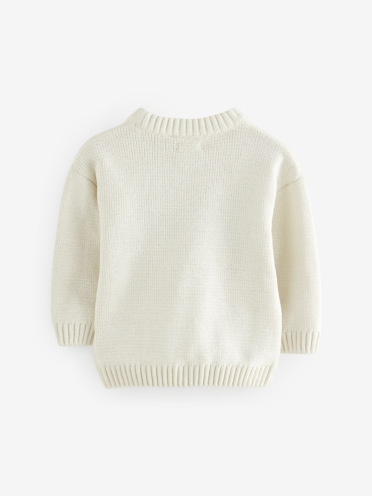 Ecru OK Smile Knitted Crew Neck Jumper (3mths-7yrs) - Image 2 of 4