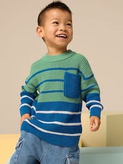 Blue/Green Stripe Crew Neck Knitted Jumper (3mths-7yrs) - Image 1 of 8