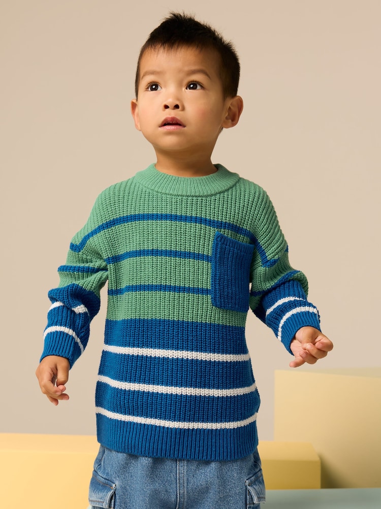Blue/Green Stripe Crew Neck Knitted Jumper (3mths-7yrs) - Image 2 of 8 Blue/Green Stripe Crew Neck Knitted Jumper (3mths-7yrs) - Image 2 of 8