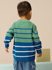 Blue/Green Stripe Crew Neck Knitted Jumper (3mths-7yrs) - Image 3 of 8