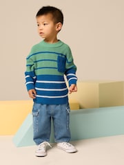 Blue/Green Stripe Crew Neck Knitted Jumper (3mths-7yrs) - Image 4 of 8