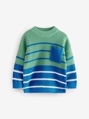 Blue/Green Stripe Crew Neck Knitted Jumper (3mths-7yrs) - Image 5 of 8