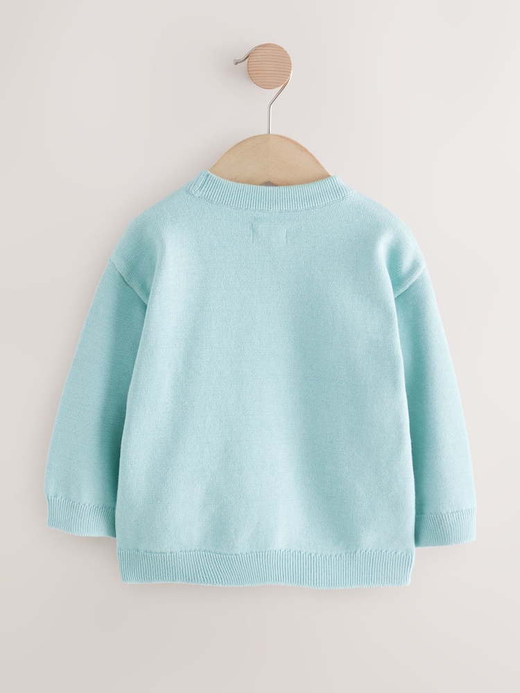 Blue 100% Cotton Sea Life Character Knitted Crew Neck Jumper (3mths-7yrs) - Image 2 of 4