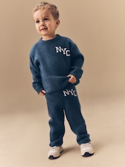 Navy Blue Knitted NYC Varsity Jumper and Joggers Set (3mths-7yrs) - Image 1 of 13