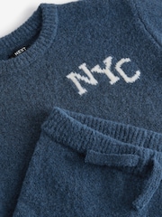 Navy Blue Knitted NYC Varsity Jumper and Joggers Set (3mths-7yrs) - Image 11 of 13
