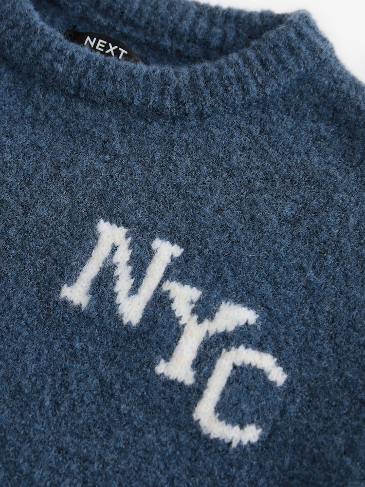 Navy Blue Knitted NYC Varsity Jumper and Joggers Set (3mths-7yrs) - Image 12 of 13