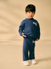Navy Blue Knitted NYC Varsity Jumper and Joggers Set (3mths-7yrs) - Image 2 of 13
