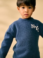 Navy Blue Knitted NYC Varsity Jumper and Joggers Set (3mths-7yrs) - Image 6 of 13
