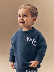 Navy Blue Knitted NYC Varsity Jumper and Joggers Set (3mths-7yrs) - Image 7 of 13