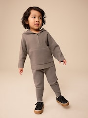 Neutral Knitted Zip Neck Utility Hoodie and Joggers Set (3mths-7yrs) - Image 1 of 9
