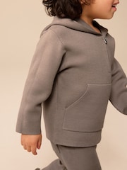 Neutral Knitted Zip Neck Utility Hoodie and Joggers Set (3mths-7yrs) - Image 3 of 9
