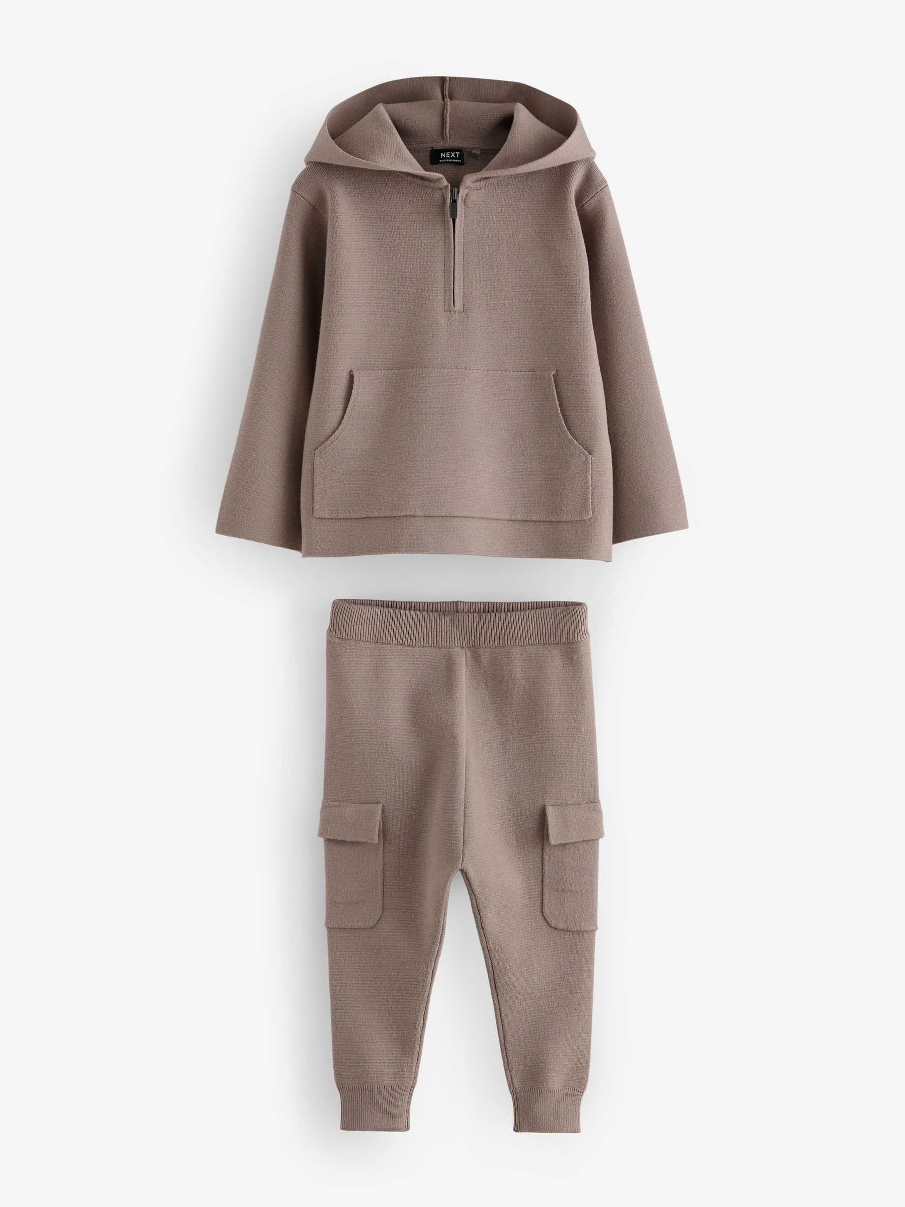 【YOURNUS】Tibber Stripe Knit Hood Zip-up Buy Neutral Knitted Zip Neck Utility Hoodie and Joggers Set