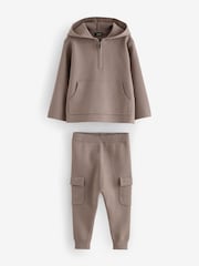 Neutral Knitted Zip Neck Utility Hoodie and Joggers Set (3mths-7yrs) - Image 6 of 9