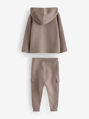 Neutral Knitted Zip Neck Utility Hoodie and Joggers Set (3mths-7yrs) - Image 7 of 9
