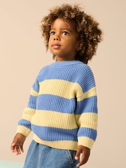 Yellow/Blue Stripe Knitted Crew Neck Jumper (3mths-7yrs) - Image 1 of 8