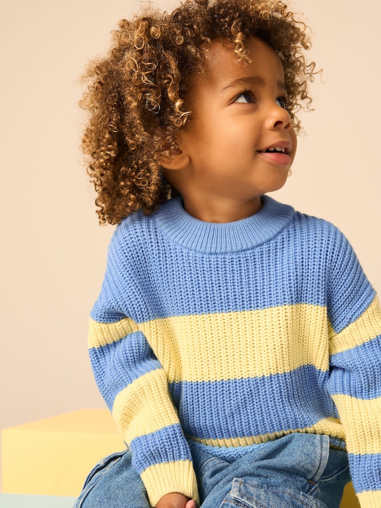 Yellow/Blue Stripe Knitted Crew Neck Jumper (3mths-7yrs) - Image 2 of 8 Yellow/Blue Stripe Knitted Crew Neck Jumper (3mths-7yrs) - Image 2 of 8