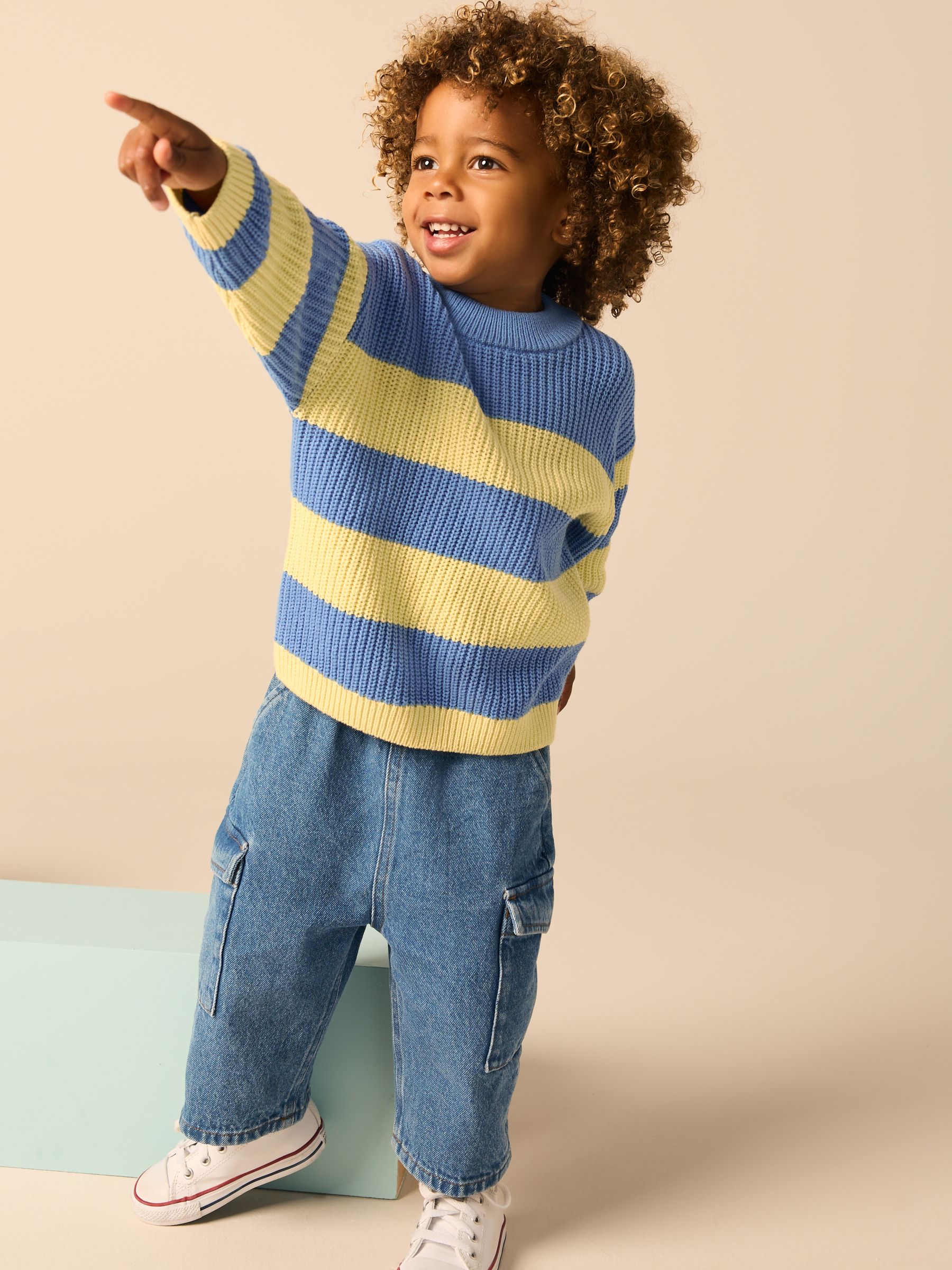 Buy Yellow/Blue Stripe Knitted Crew Neck Jumper (3mths-7yrs