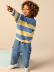 Yellow/Blue Stripe Knitted Crew Neck Jumper (3mths-7yrs) - Image 4 of 8