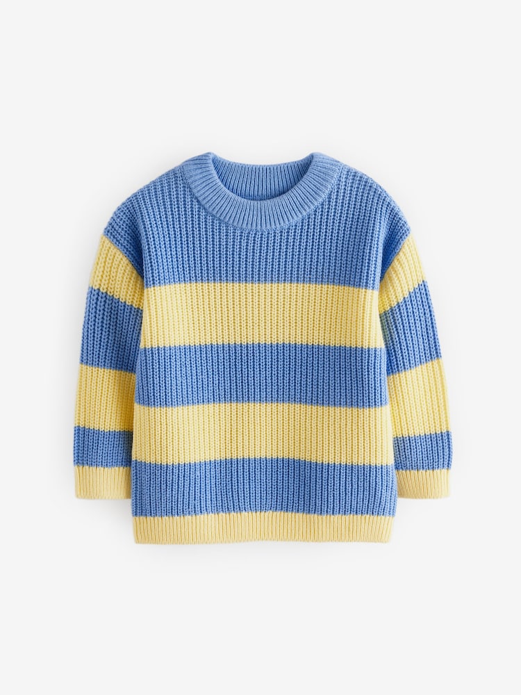 Buy Yellow/Blue Stripe Knitted Crew Neck Jumper (3mths-7yrs) from