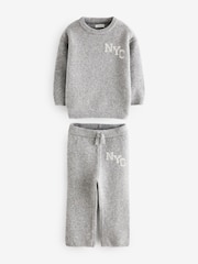 Grey Knitted NYC Varsity Jumper and Joggers Set (3mths-7yrs) - Image 4 of 7