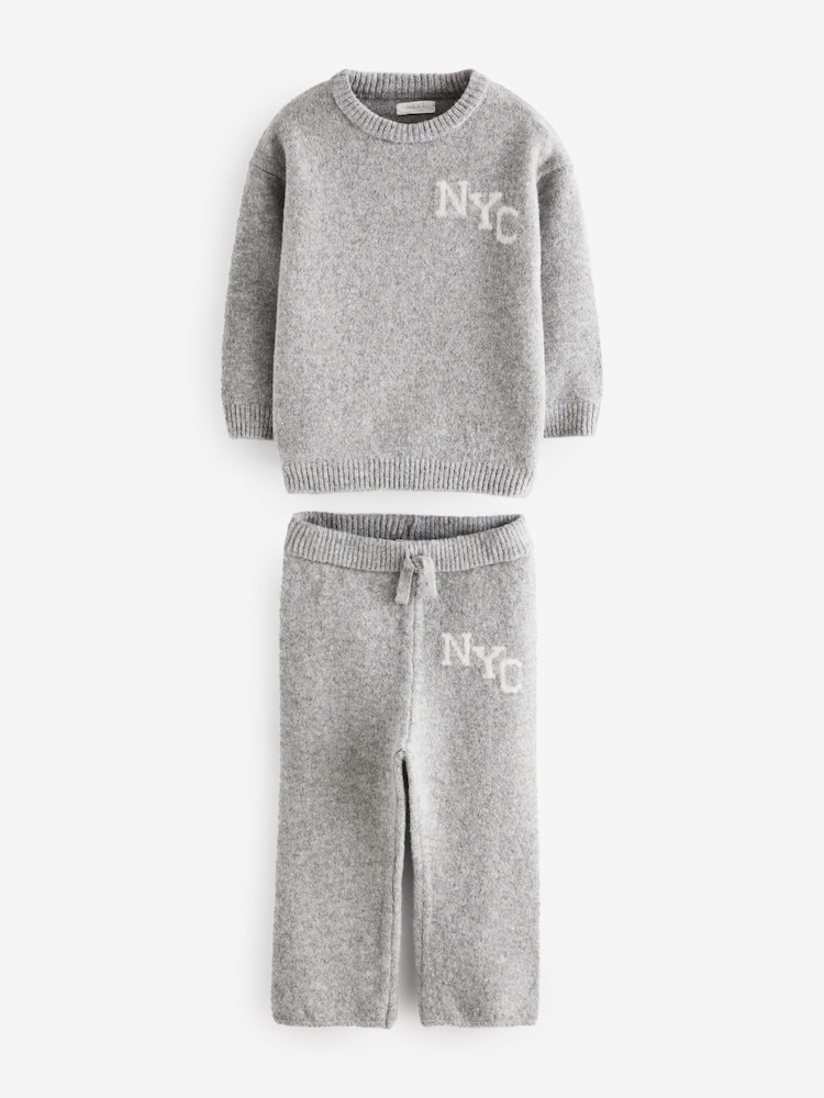 Grey Knitted NYC Varsity Jumper and Joggers Set (3mths-7yrs) - Image 4 of 7