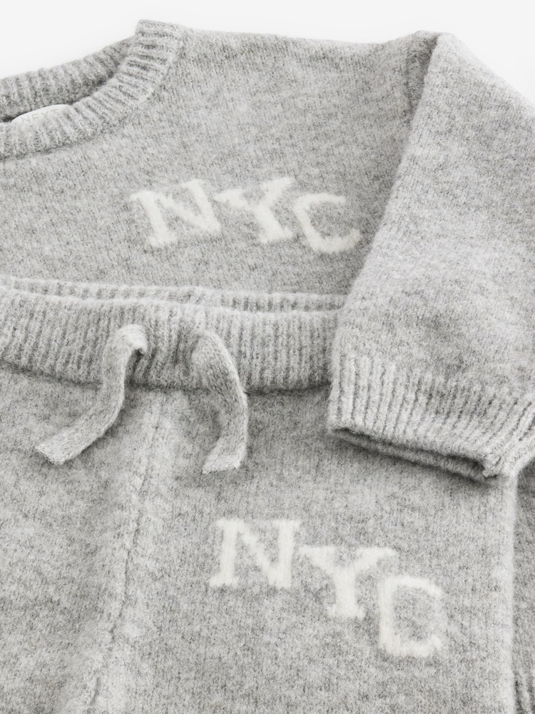 Grey Knitted NYC Varsity Jumper and Joggers Set (3mths-7yrs) - Image 6 of 7