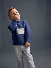 Navy Blue Whale Knitted Jumper (3mths-7yrs) - Image 2 of 7