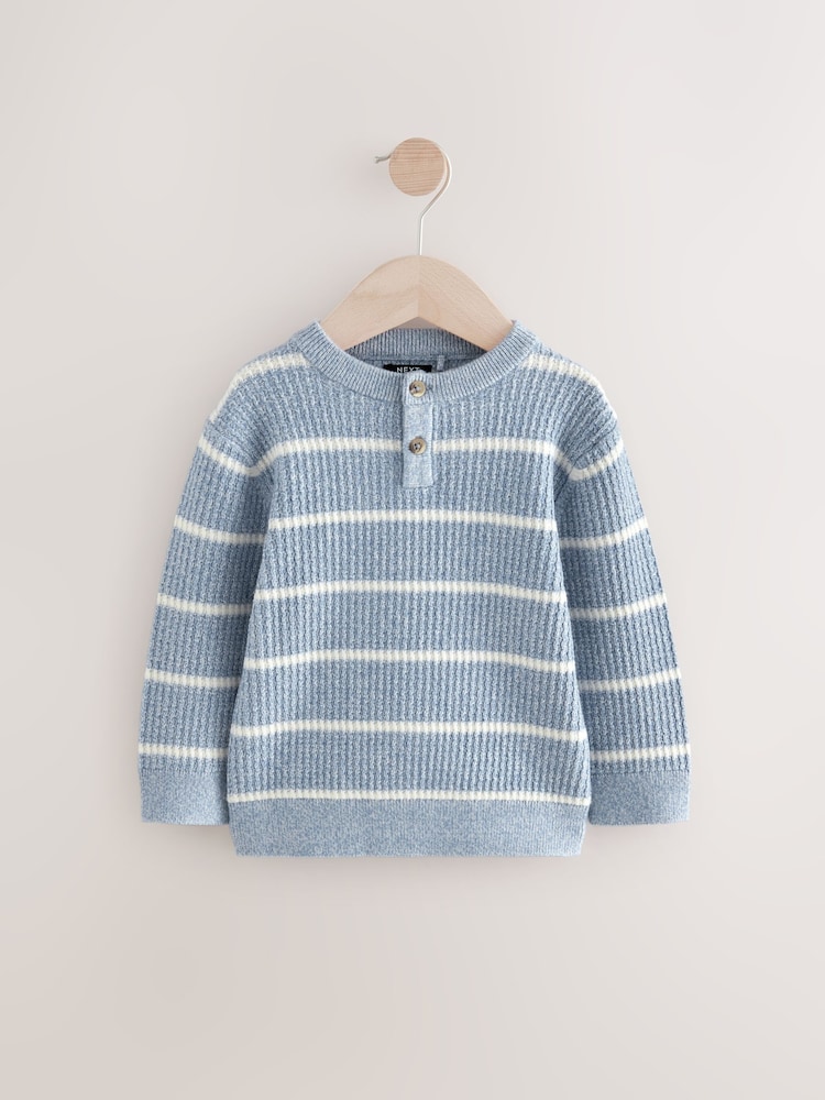 Blue Stripe Knitted Henley Jumper (3mths-7yrs) - Image 1 of 4