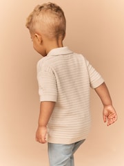 Stone Textured Revere Collar Short Sleeve Knitted 100% Cotton Polo Shirt (3mths-7yrs) - Image 2 of 8