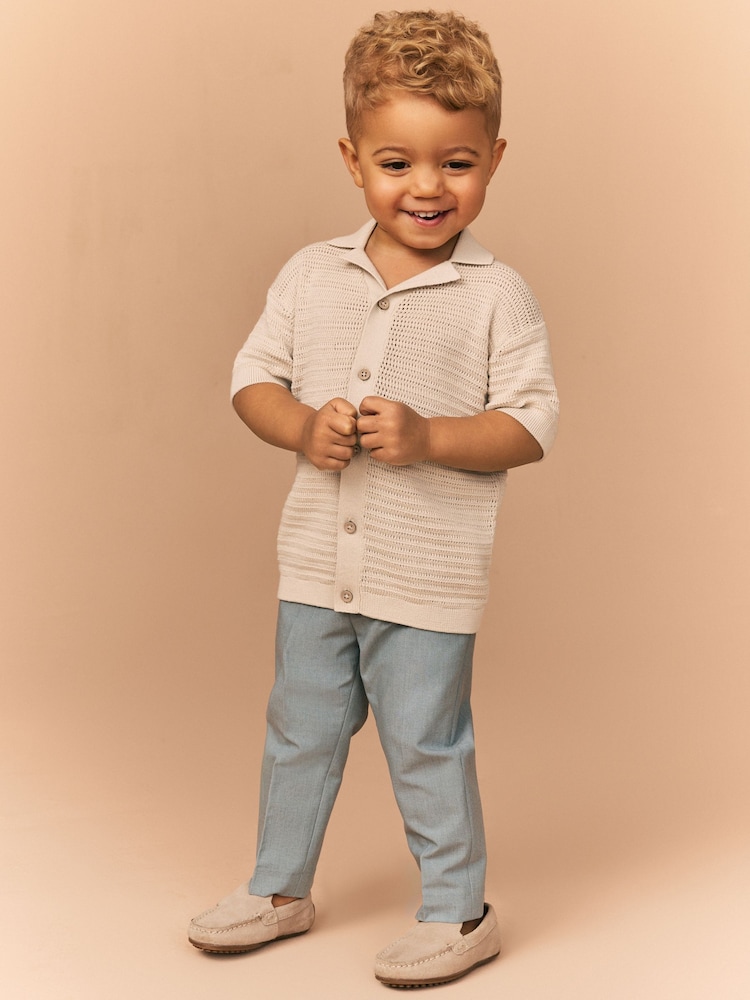 Stone Textured Revere Collar Short Sleeve Knitted 100% Cotton Polo Shirt (3mths-7yrs) - Image 3 of 8