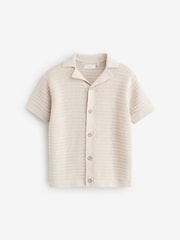 Stone Textured Revere Collar Short Sleeve Knitted 100% Cotton Polo Shirt (3mths-7yrs) - Image 5 of 8